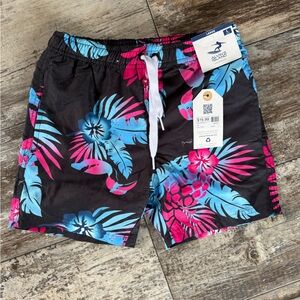 2 for $15 sale; NWT Alvin’s island black pink blue tropical print swim trunks -